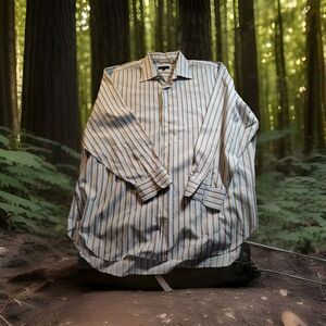 Robert Talbott Dress Shirt 17 1/2 - 35 Mens Brown Blue Black Striped Cotton 1031